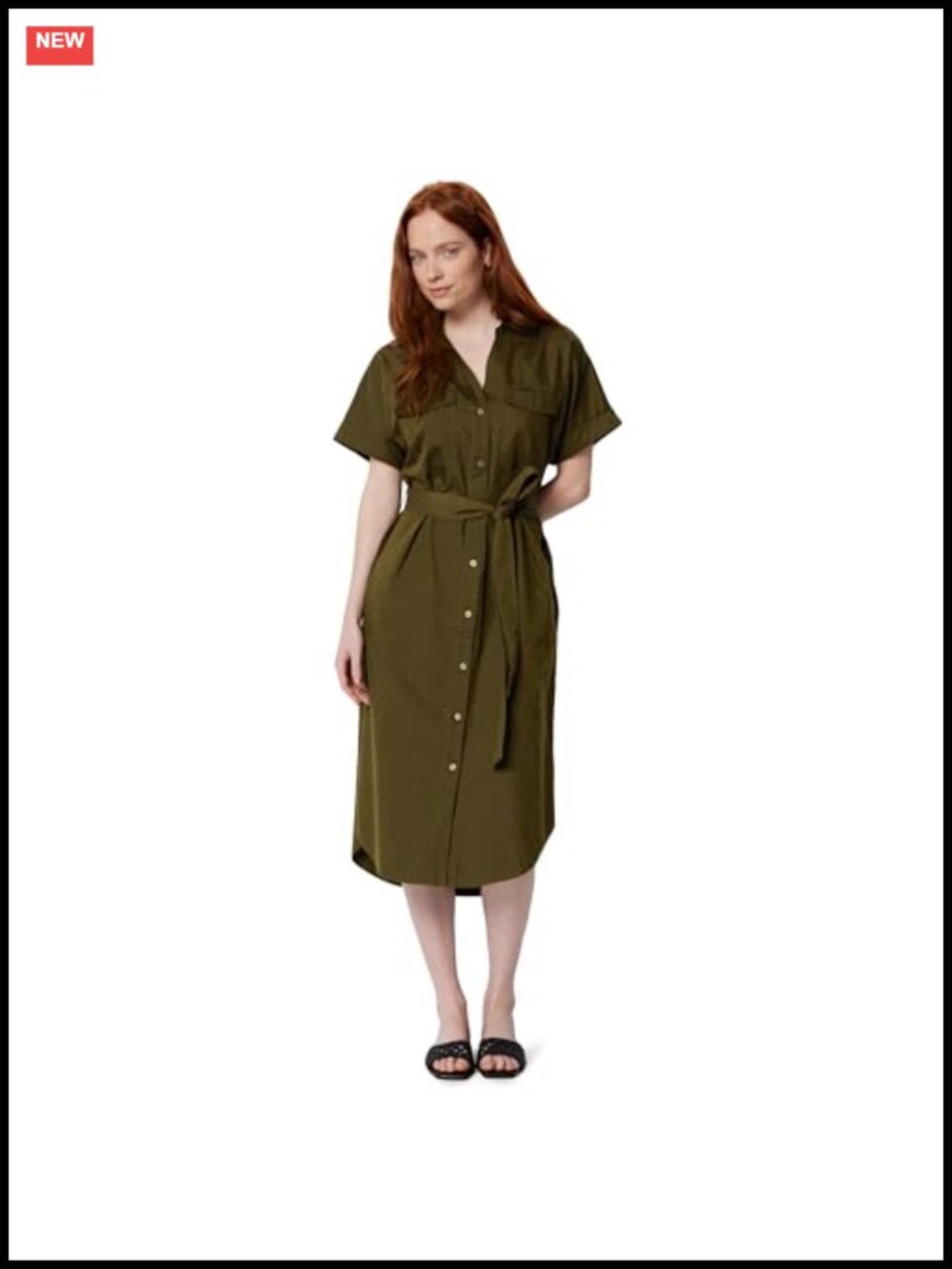 Women's Relaxed-Fit Short Sleeve Button-Down Dress with Belt